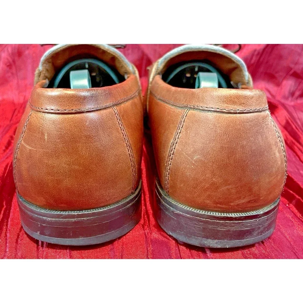 Mens Johnson & Murphy Tan Leather Kilt Tassel Mesh Toe Moccasin Loafers sz 8M